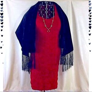 Studio Connection Rose Red Textured Formal Dress Silver Beaded Flower Necklace